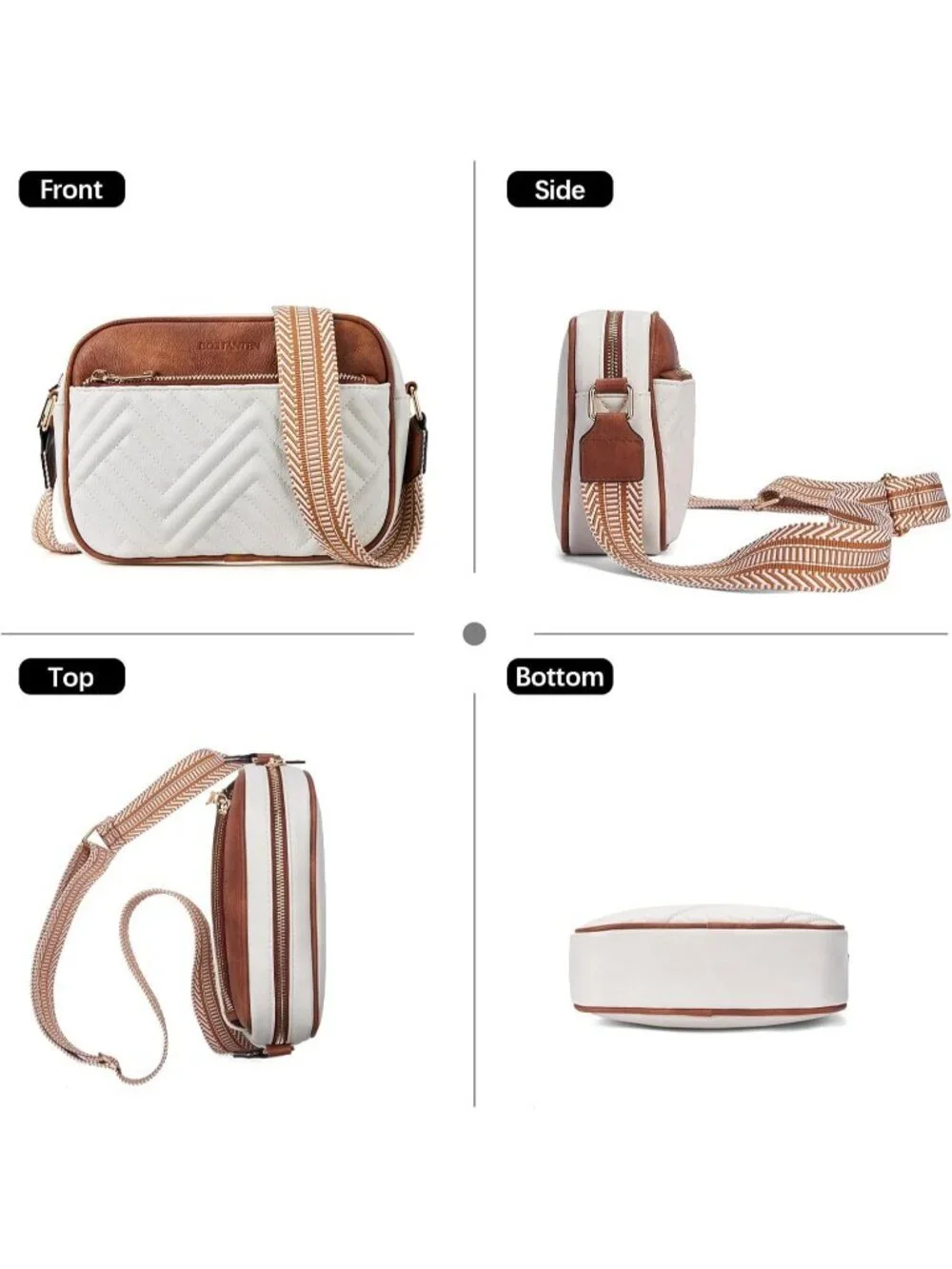 Women's Beige Brown Leather Crossbody Purses Shoulder Handbags with Wide Strap